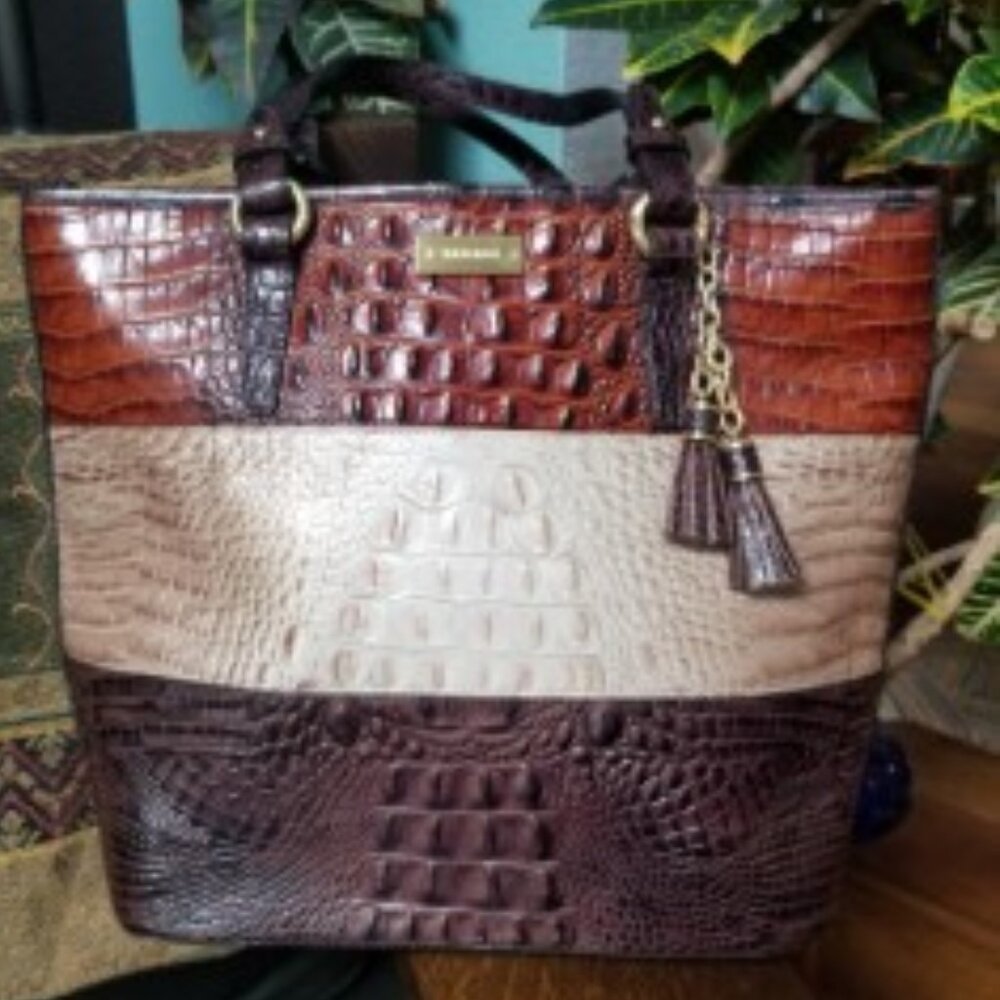 Brahmin Large Tote Bag, Tri-Color Stripes